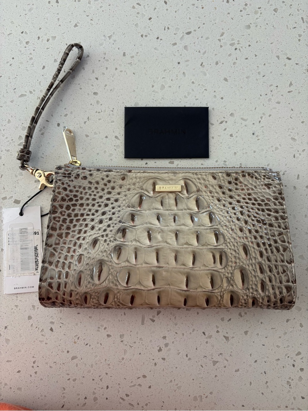 Brahmin Melbourne Croc Leather Daisy Wristlet Clutch NWT Cream Taupe Gold HTF - Picture 2 of 10